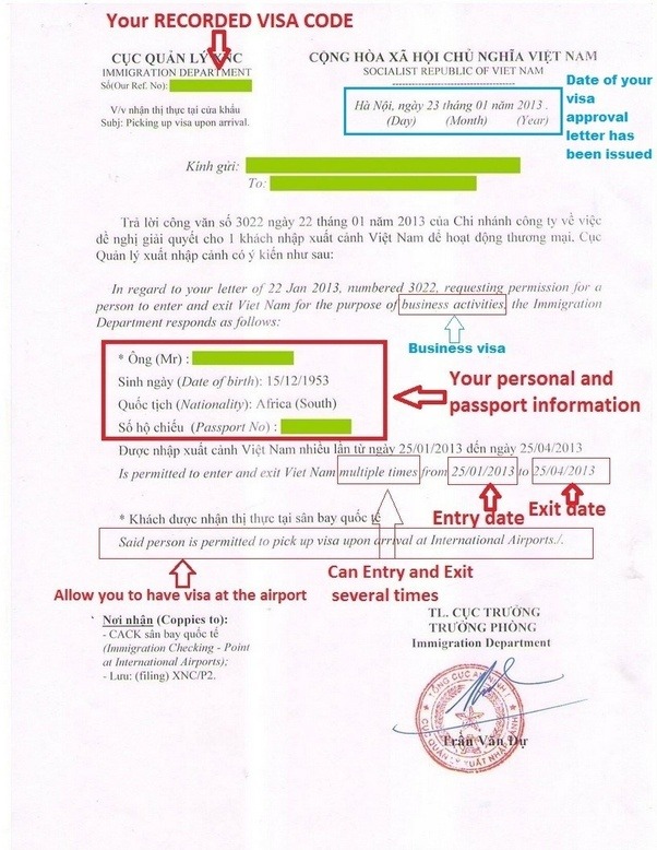 Sample Of Vietnam Visa Approval Letter Vietnam Evisa 4606